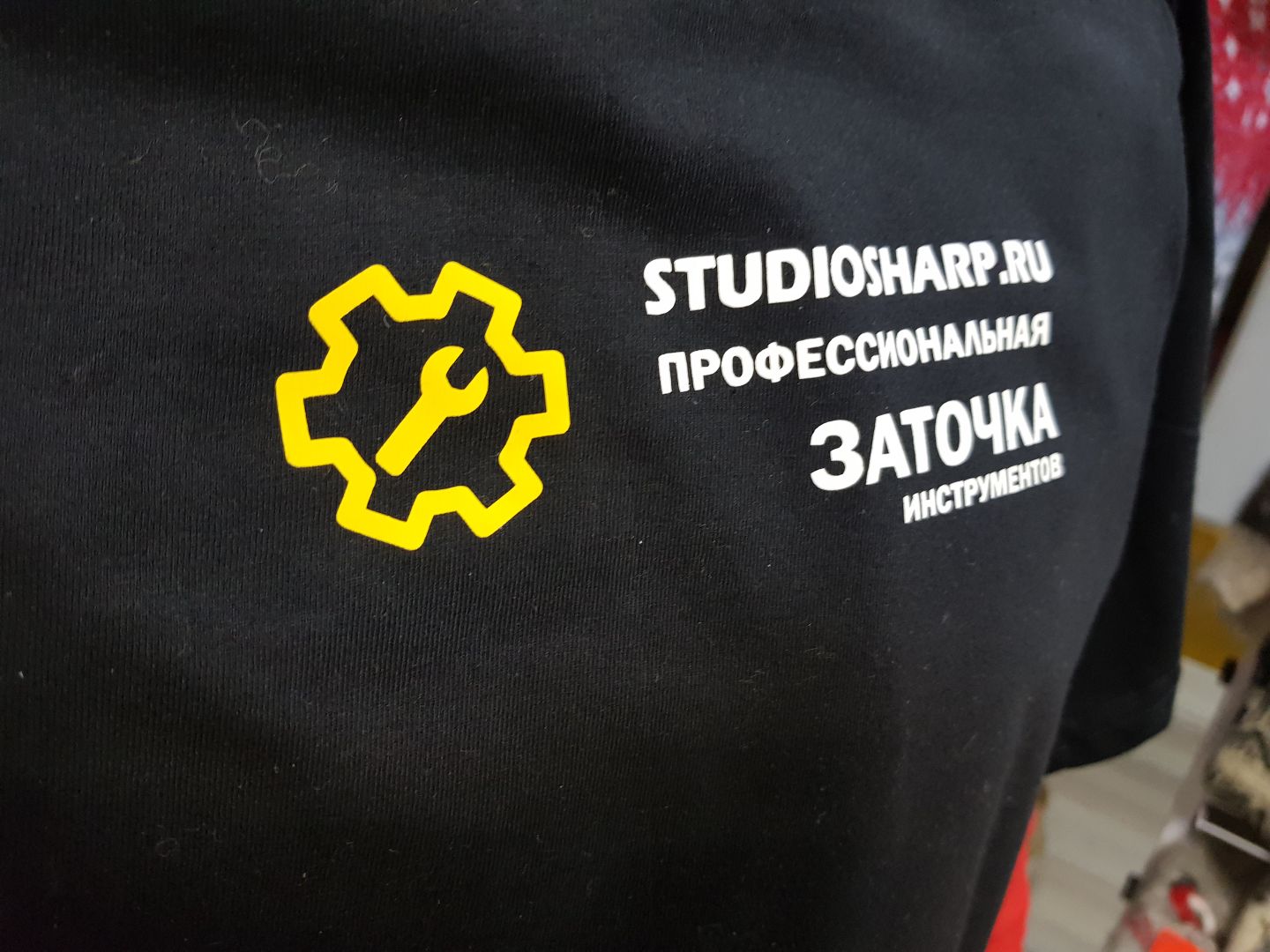 Печать логотипа на футболке выполнена пленкой. Цена 350 р.